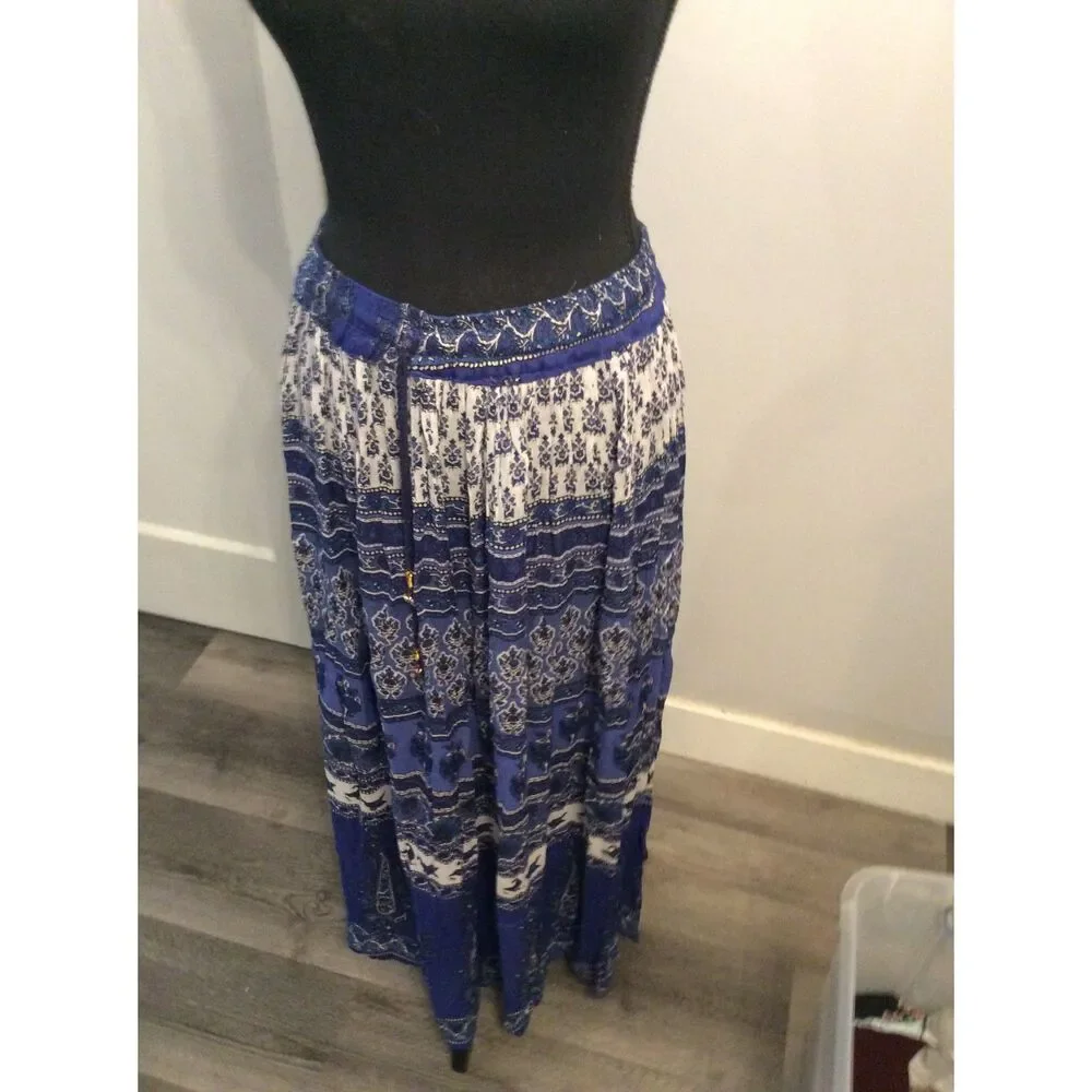 One Size OS blue Boho Gypsy Hippie Maxi Skirt Women's